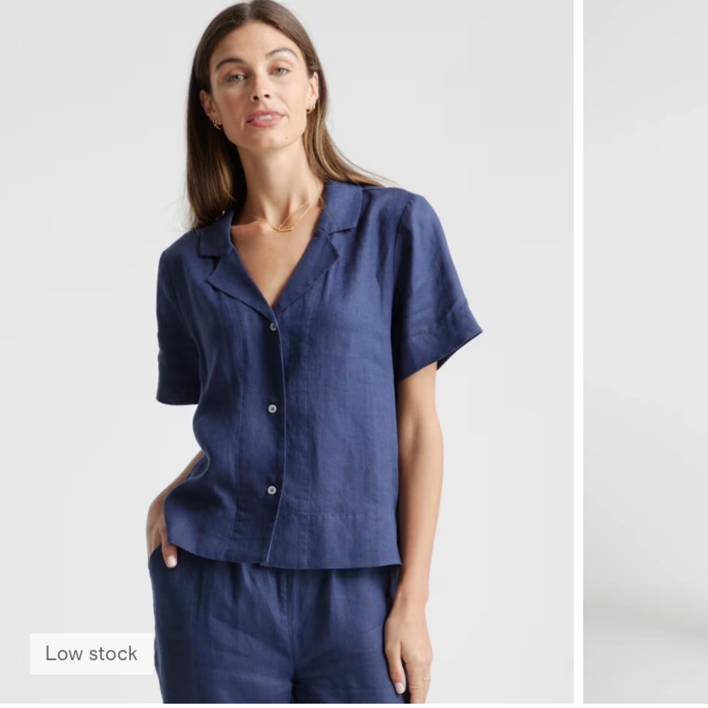 Quince Navy Linen Camp-Collar Shirt